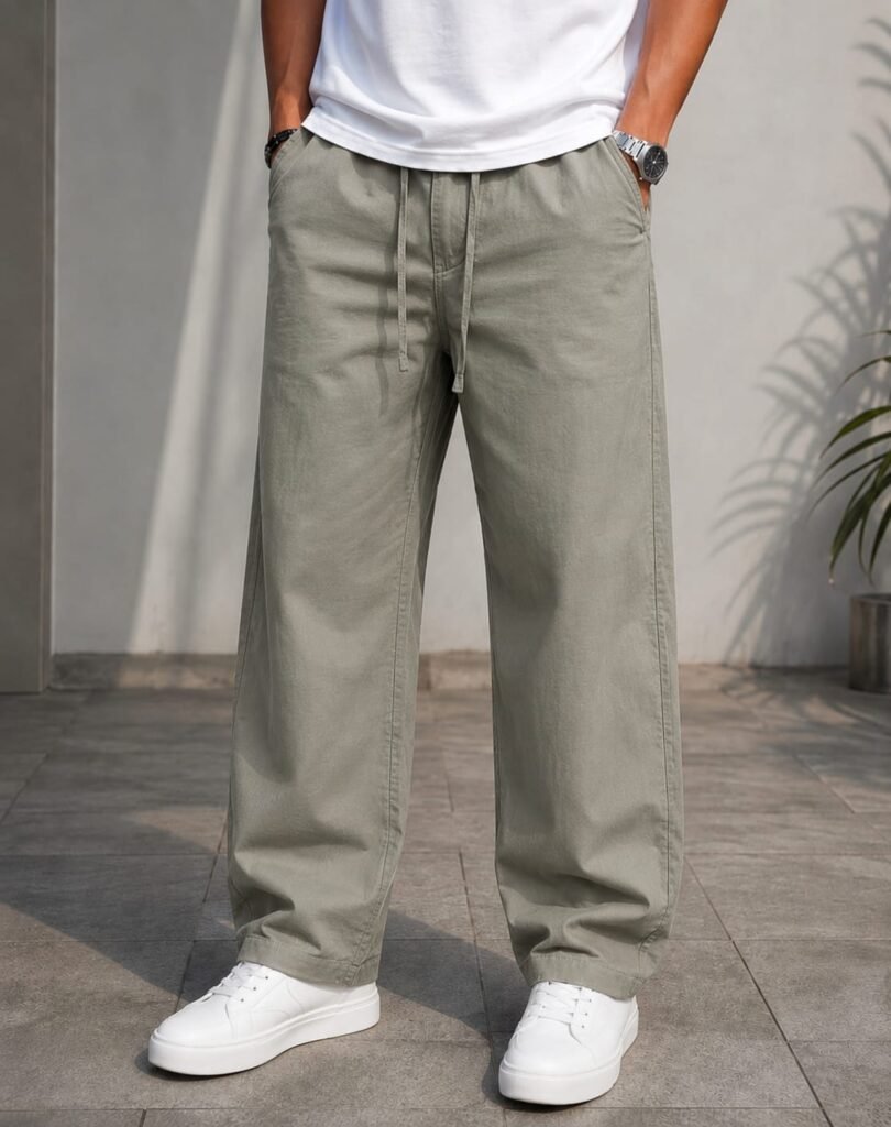 Linen Baggy Fit Pants — Sage