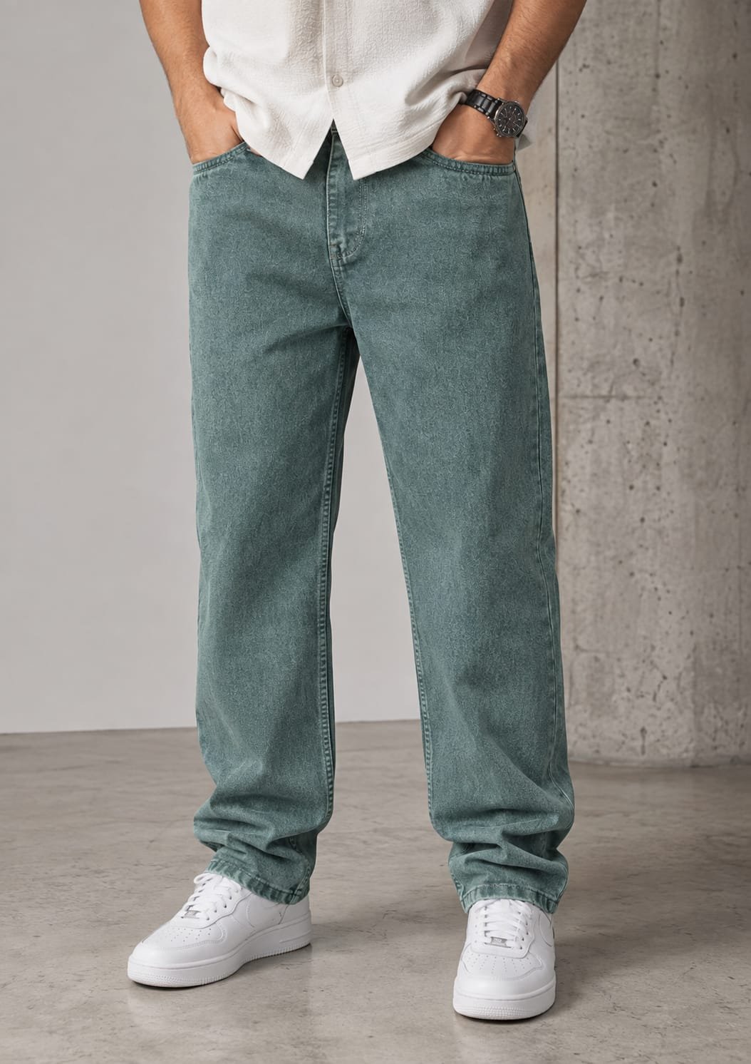 Premium Baggy Fit Jeans — Sage Green