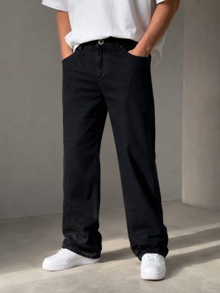 Straight Fit Baggy Jeans — Black