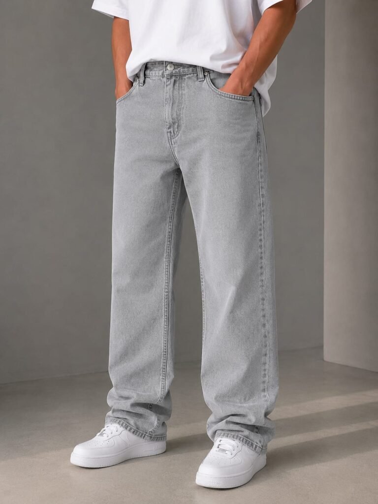 Straight Fit Baggy Jeans — Light Grey