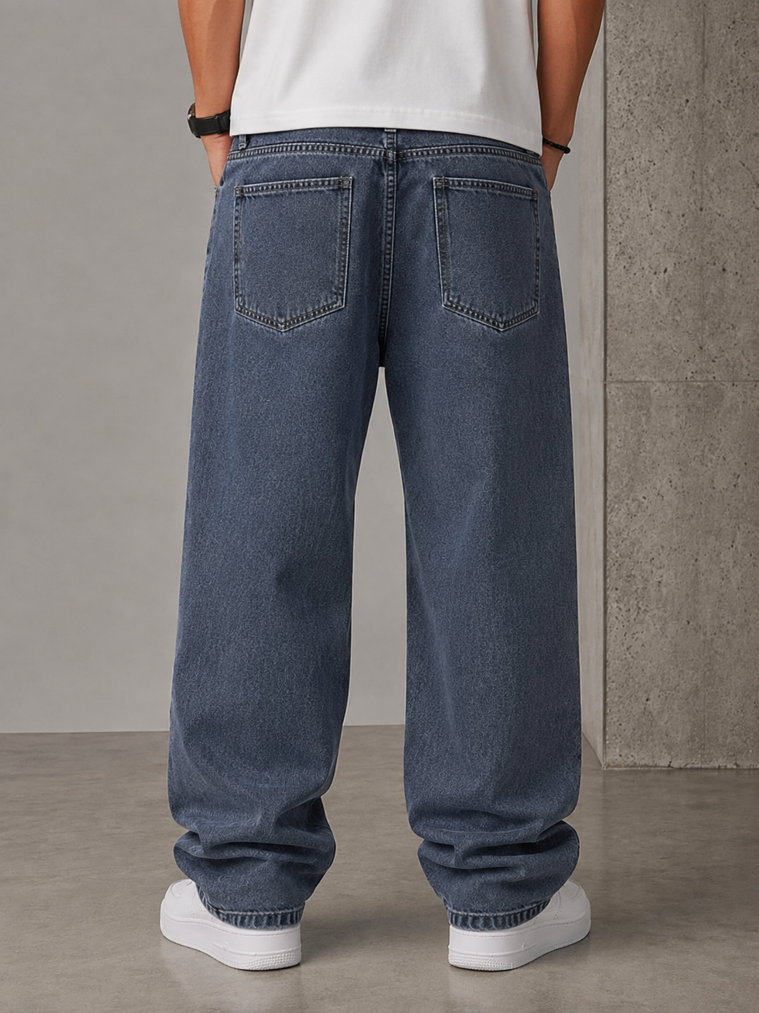 Premium Baggy Fit Jeans — Mid Wash Indigo - Image 2