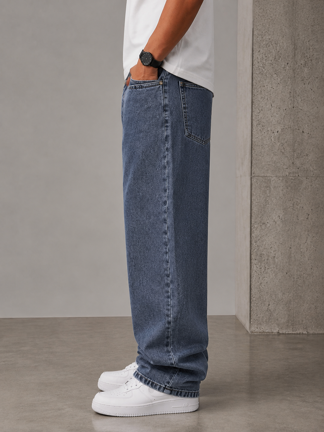 Premium Baggy Fit Jeans — Mid Wash Indigo - Image 4