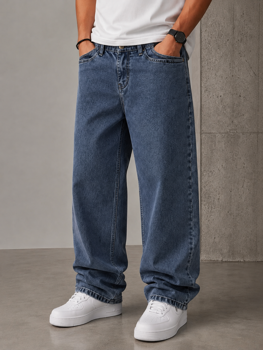 Premium Baggy Fit Jeans — Mid Wash Indigo - Image 3