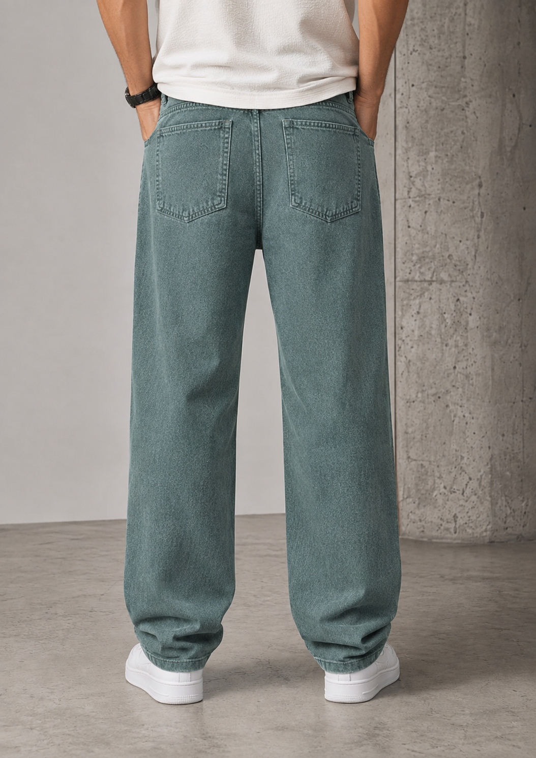 Premium Baggy Fit Jeans — Sage Green - Image 2