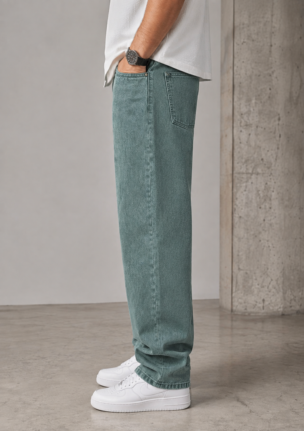 Premium Baggy Fit Jeans — Sage Green - Image 4