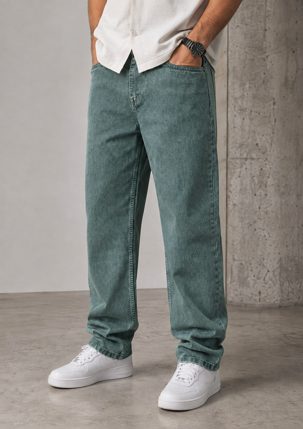 Premium Baggy Fit Jeans — Sage Green - Image 3