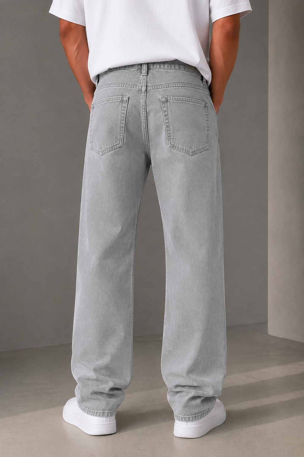 Straight Fit Baggy Jeans — Light Grey - Image 4