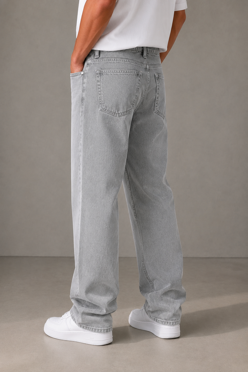 Straight Fit Baggy Jeans — Light Grey - Image 3