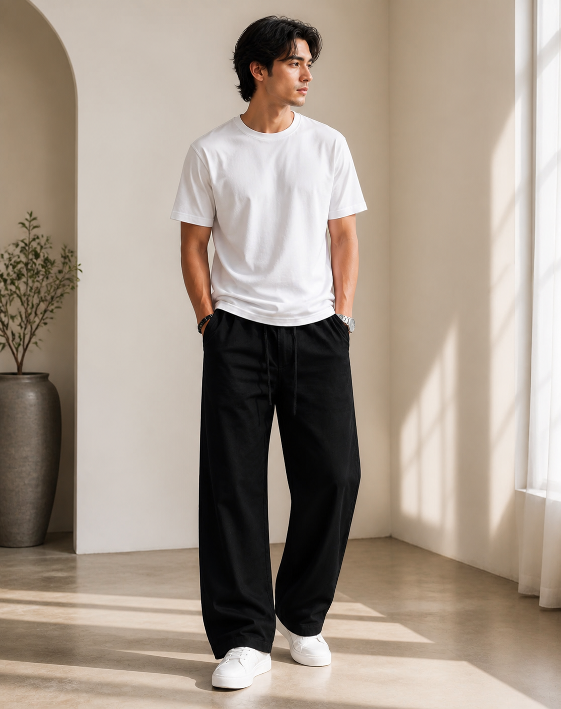 Linen Baggy Fit Pants — Black - Image 4