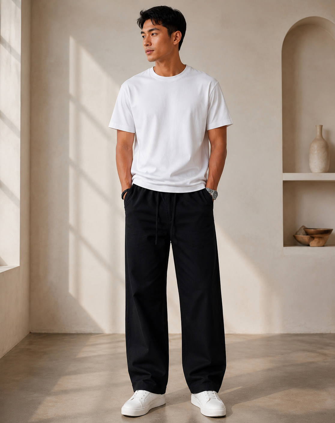 Linen Baggy Fit Pants — Black - Image 3