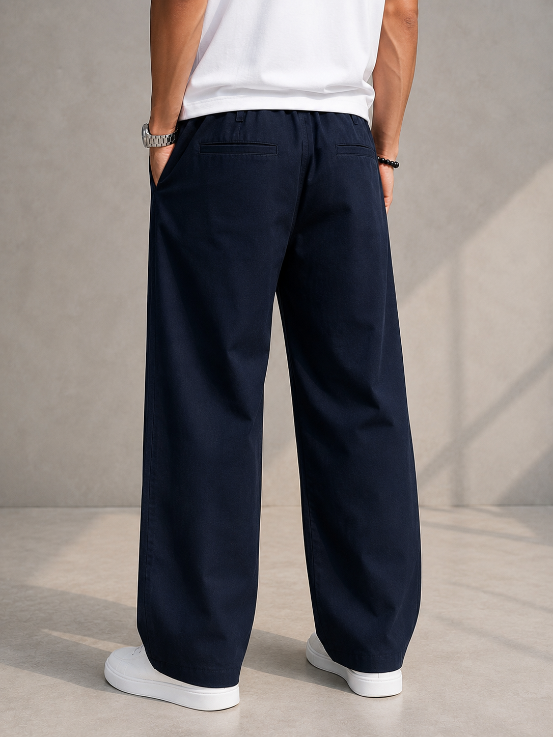 Linen Baggy Fit Pants — Navy - Image 2