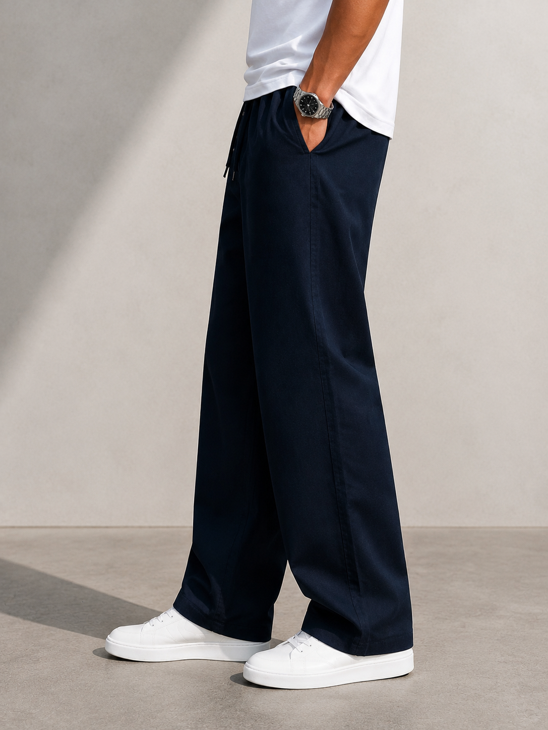 Linen Baggy Fit Pants — Navy - Image 4