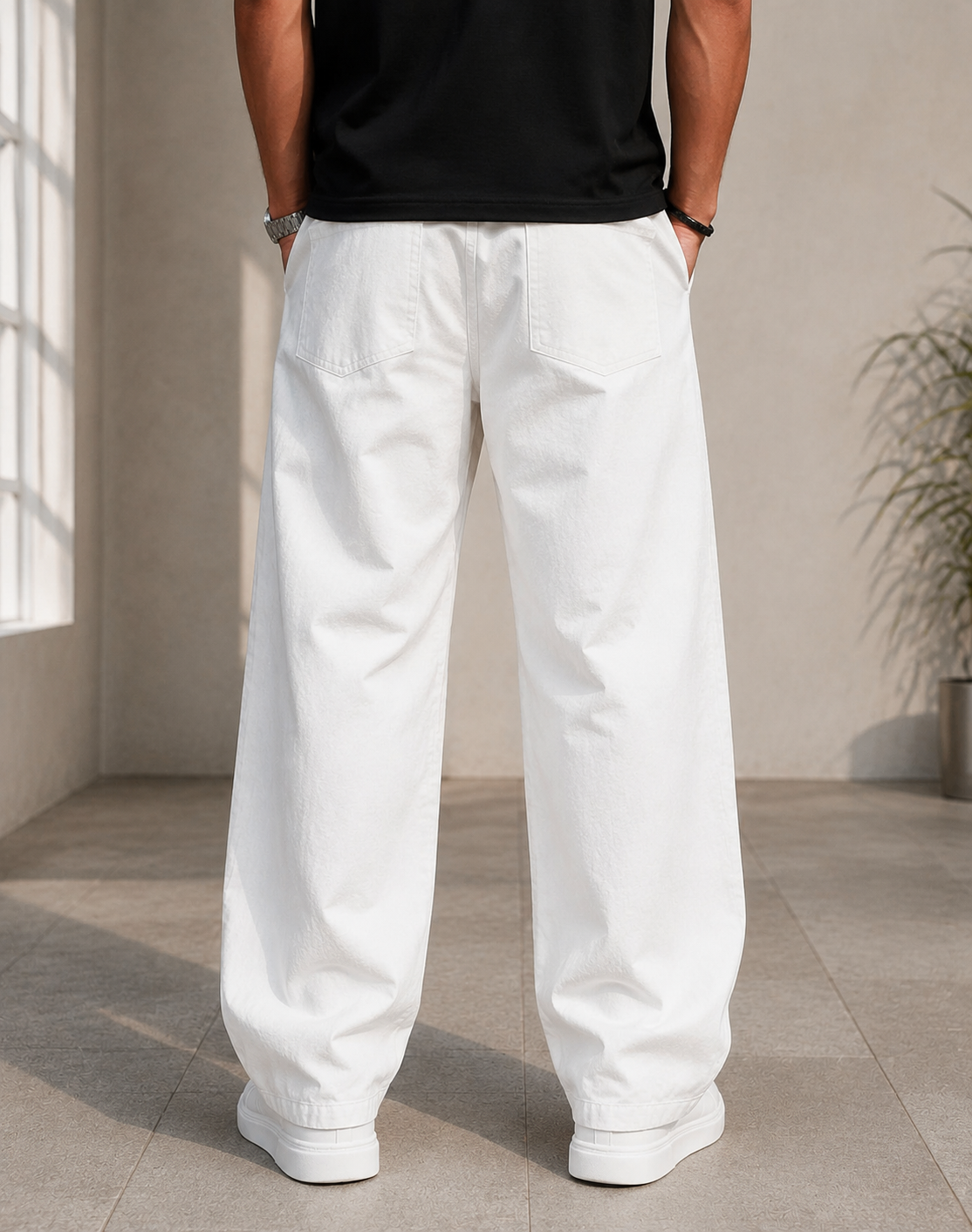 Linen Baggy Fit Pants — White - Image 2